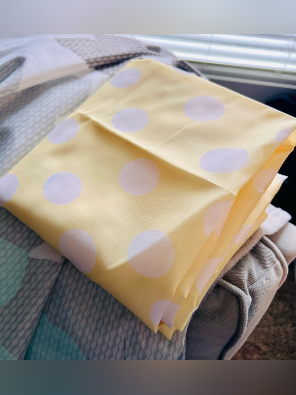 Yellow Polka Dot Shower Curtain with Hooks -New